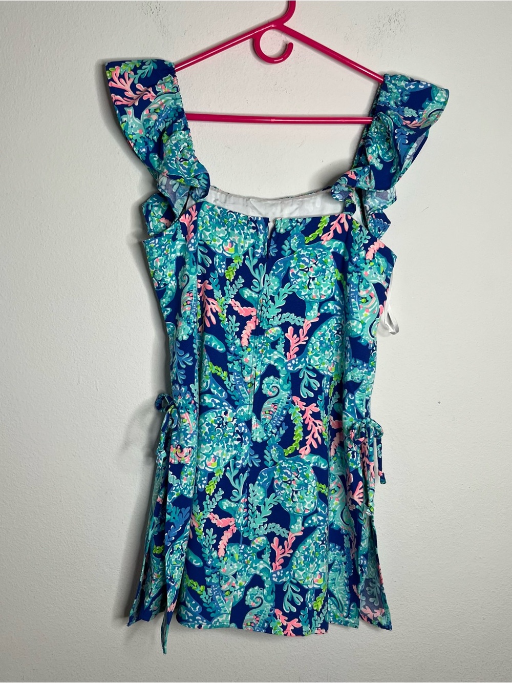 Nwt LILLY PULITZER Zoya Ruffle Romper -Corsica Blue Turtle Villa- Size 8 - Picture 2 of 9